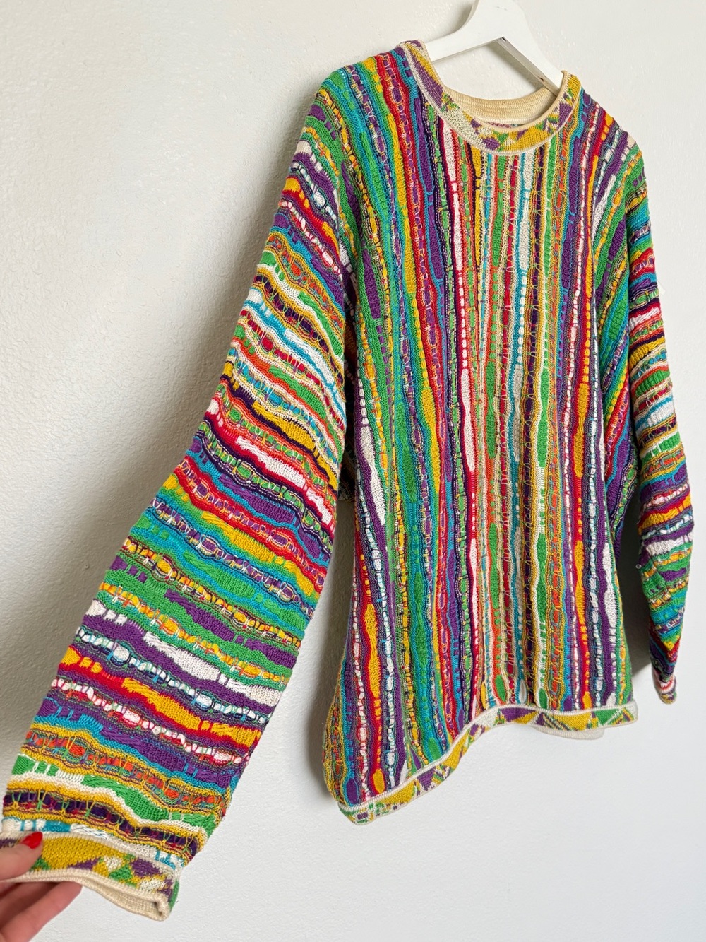 True Vintage 80s CUGGI COOGI Australia 3D Rainbow Textured Knit Sweater XL
